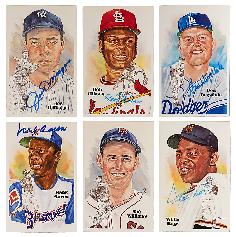 1980s Hall of Famer Signed Perez-Steele Postcards (21) with Aaron, DiMaggio, Mays & T. Williams