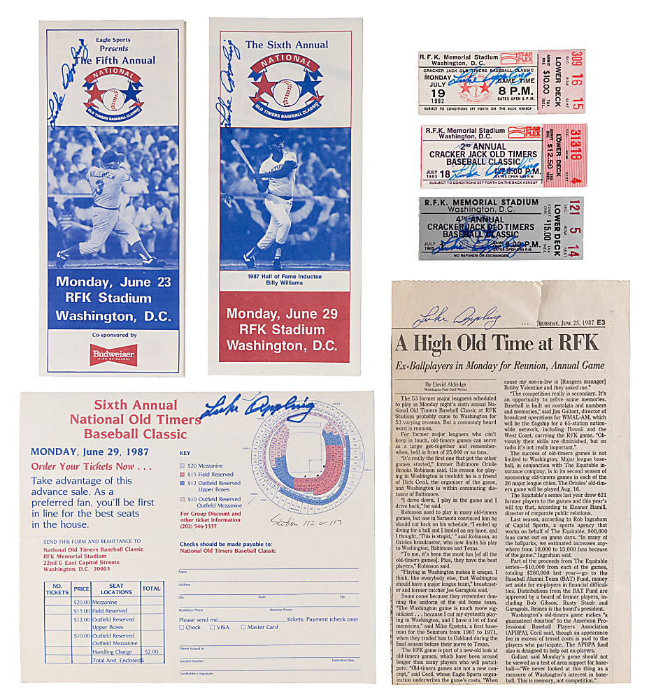 1982-1987 Old Timers Baseball Classic Program/Ticket Stub/Ephemera Collection (13) with (60) Total Signatures