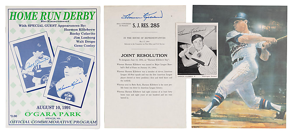 Harmon Killebrew Signature and Photograph Collection (6) with 1955 Rookie Year Wingfield Photograph & Rookie Era Cut Signature