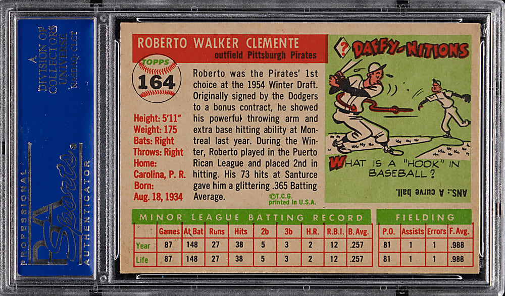 1955 Topps #164 Roberto Clemente Rookie PSA EX-MT 6