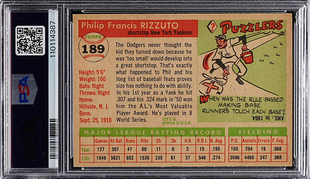 1955 Topps #189 Phil Rizzuto PSA NM 7
