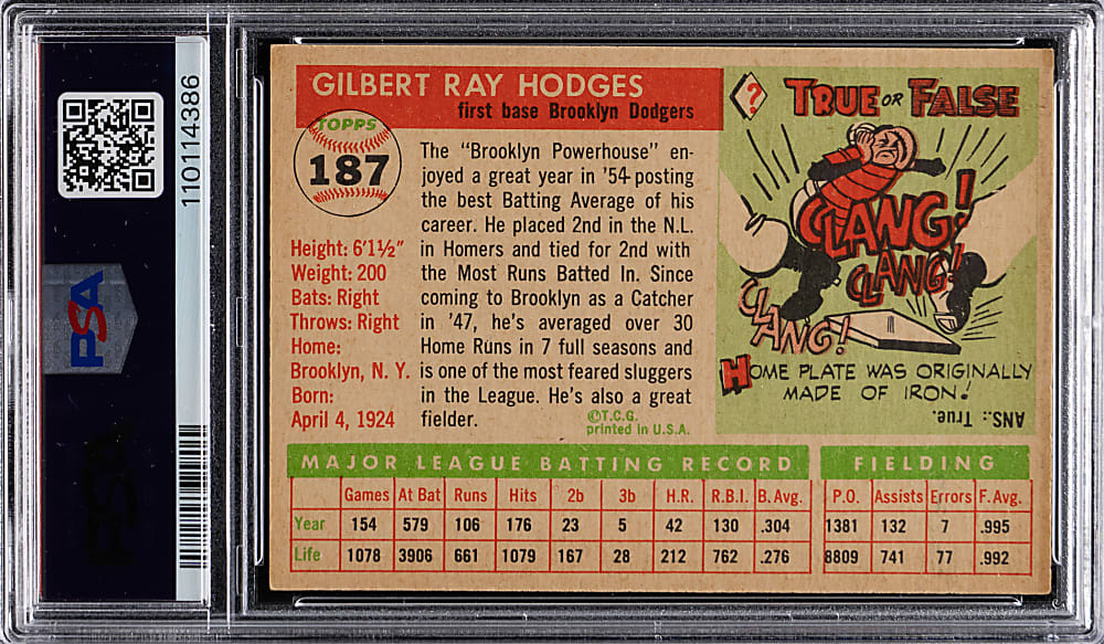 1955 Topps #187 Gil Hodges PSA NM 7