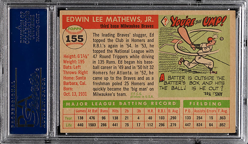 1955 Topps #155 Eddie Mathews PSA NM 7