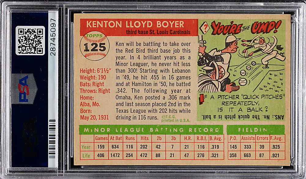 1955 Topps #125 Ken Boyer PSA NM 7
