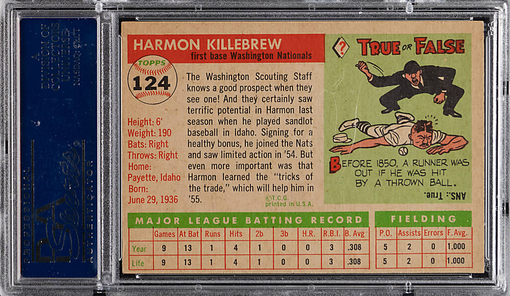 1955 Topps #124 Harmon Killebrew Rookie PSA EX-MT 6