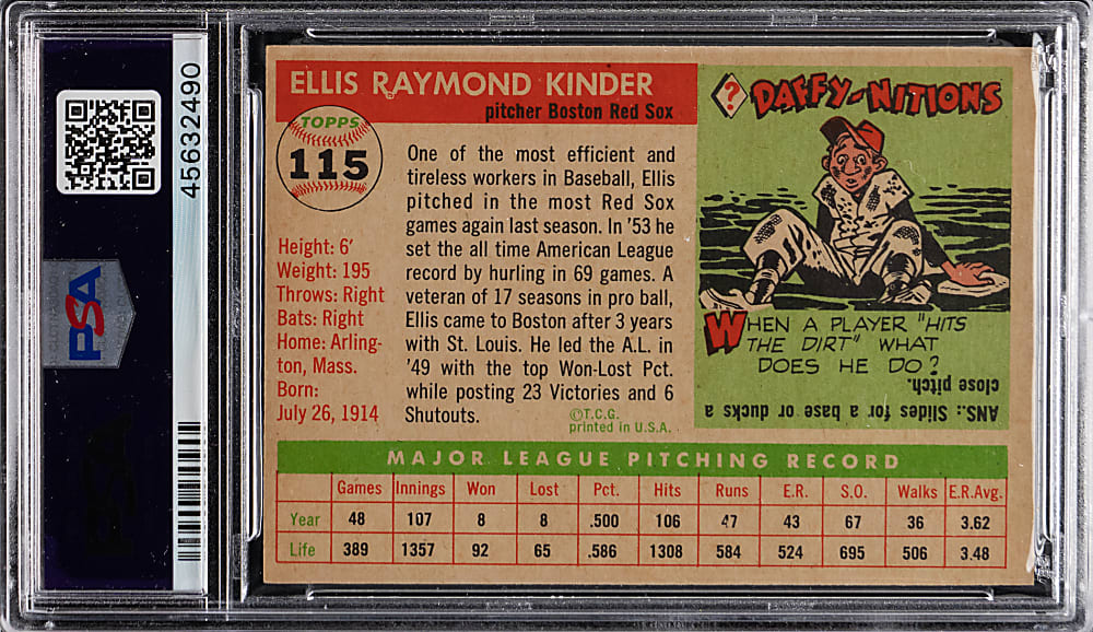 1955 Topps #115 Ellis Kinder PSA NM-MT+ 8.5