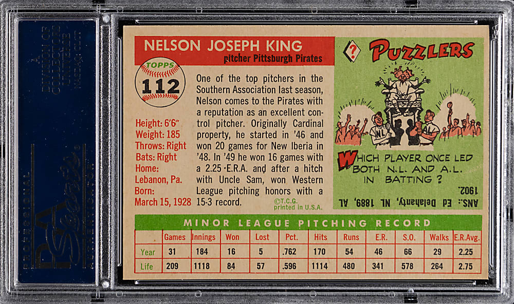 1955 Topps #112 Nelson King PSA NM-MT+ 8.5