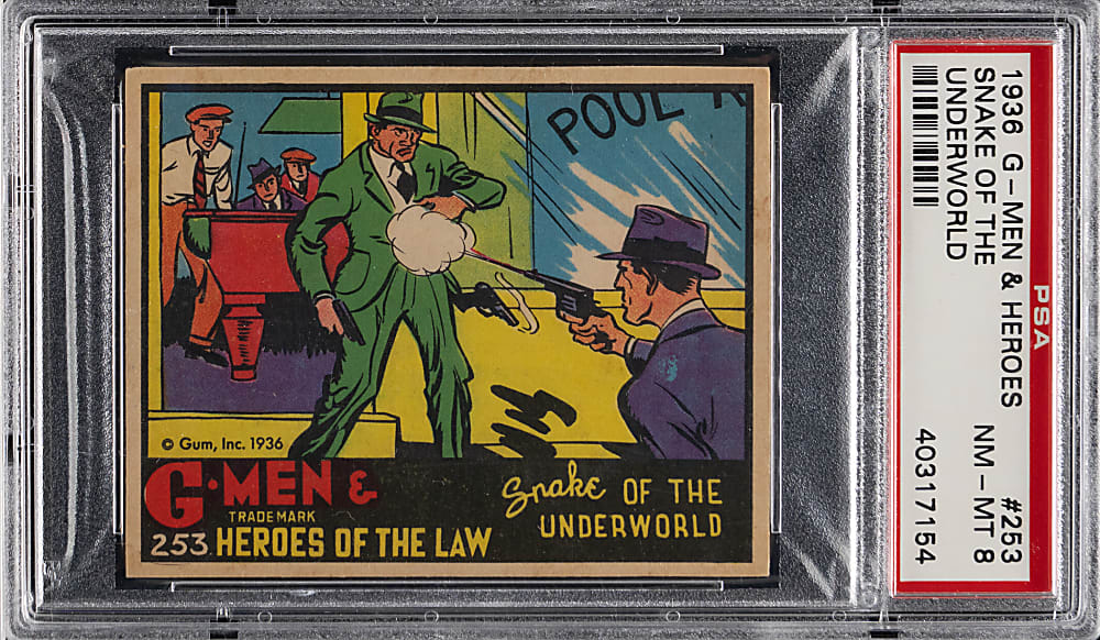 1936 R60 Gum Inc. G-Men & Heroes of the Law #253 "Snake of the Underworld" PSA NM-MT 8 - Highest Graded!