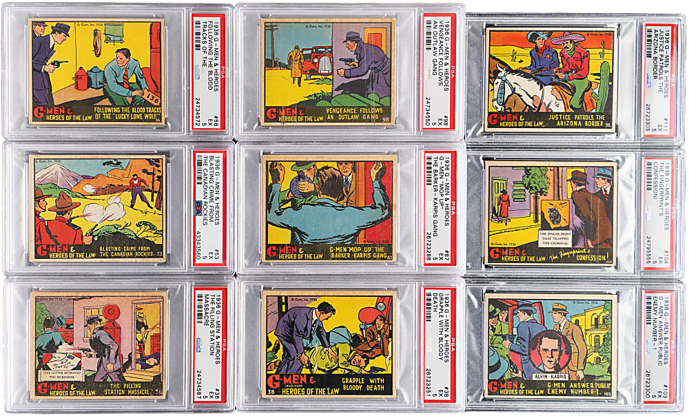 1936 R60 Gum Inc. G-Men & Heroes of the Law Near Complete Set (155/168) with (75) PSA Graded Including Several Tougher Series