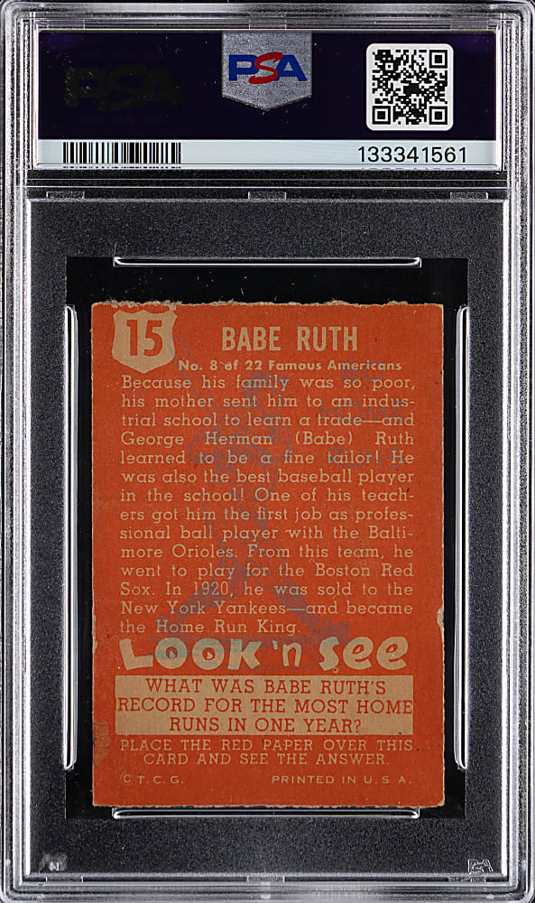 1952 Topps Look 'N See #15 Babe Ruth PSA NM 7
