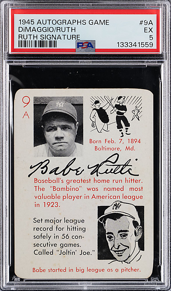 1945 Leister Autographs Game #9A Babe Ruth/Joe DiMaggio with Babe Ruth Signature - PSA EX 5