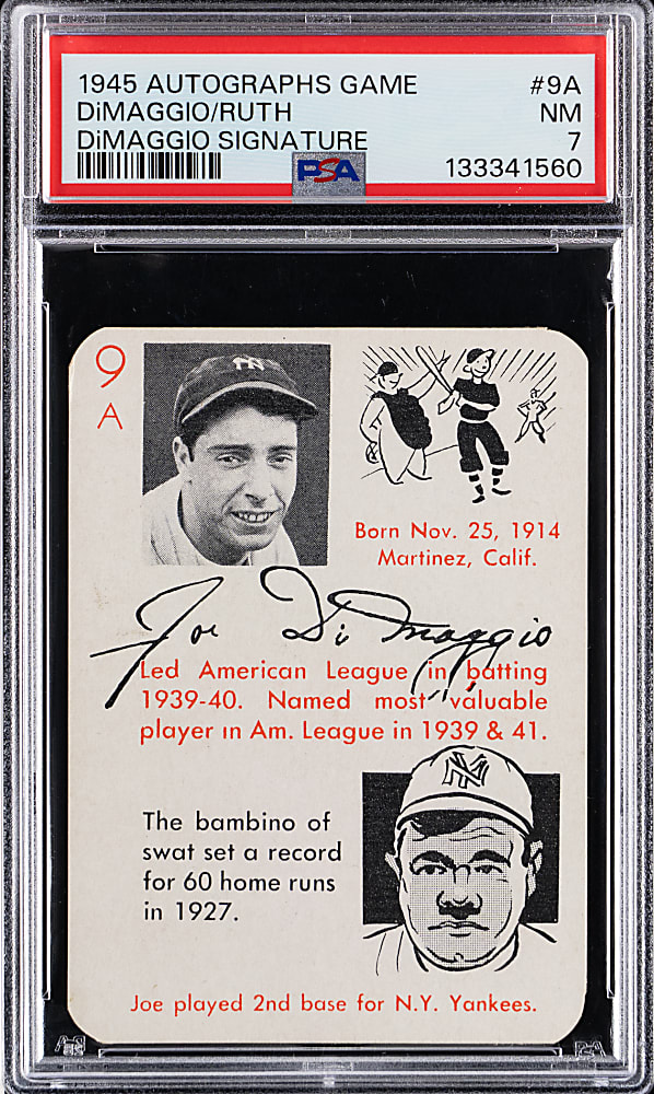 1945 Leister Autographs Game #9A Babe Ruth/Joe DiMaggio with Joe DiMaggio Signature - PSA NM 7
