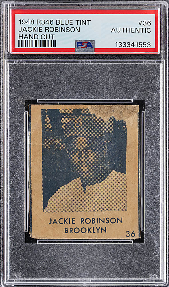 1948 R346 Blue Tint #36 Jackie Robinson Rookie Hand Cut PSA Authentic