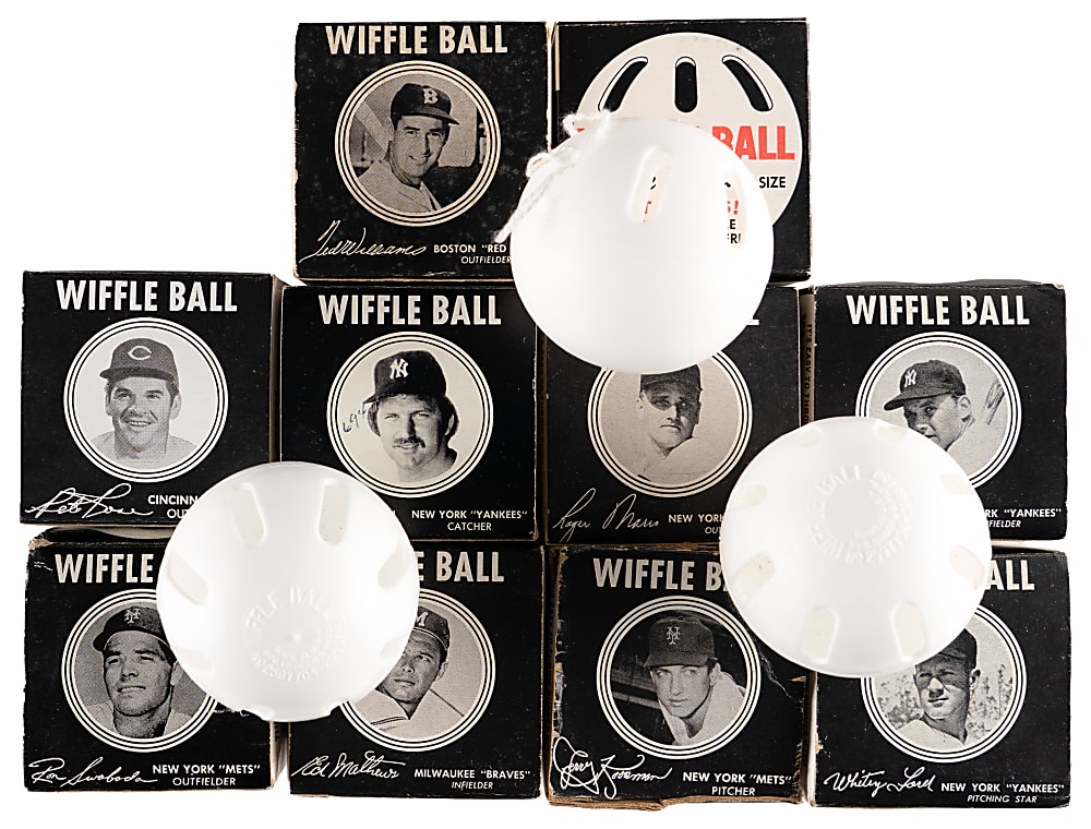 1960s-1970s Junior Size Wiffle Ball & Box Collection (10) - All Different with Single Portrait Player Endorsed Including Maris, Munson, Rose & T. Williams