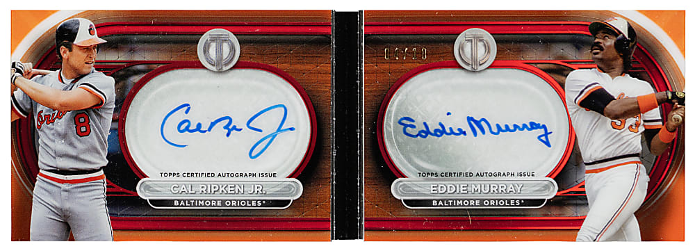 2024 Topps Tribute Tandems Autographed Booklet Cal Ripken Jr./Eddie Murray Red Parallel #4/10