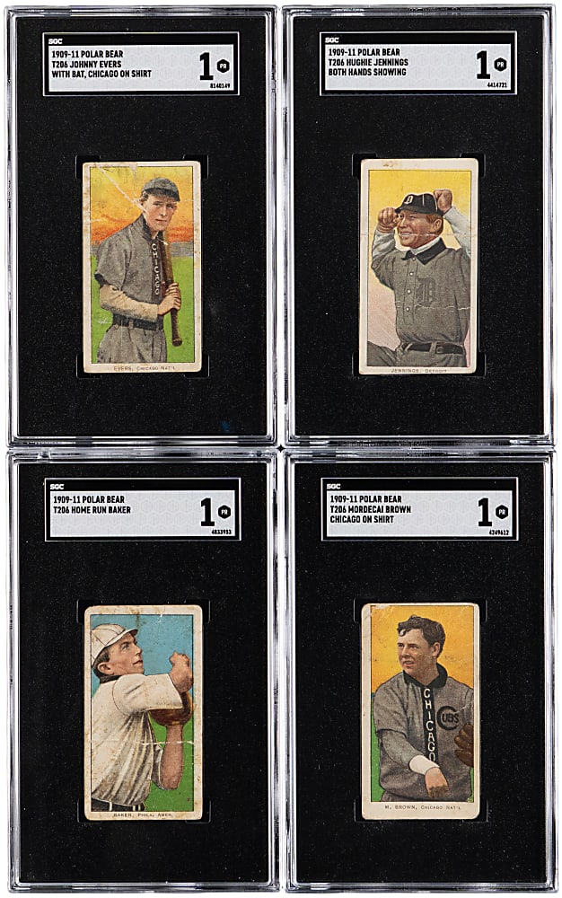 1909-1911 T206 White Border Hall of Famer Polar Bear SGC POOR 1 Graded Quartet