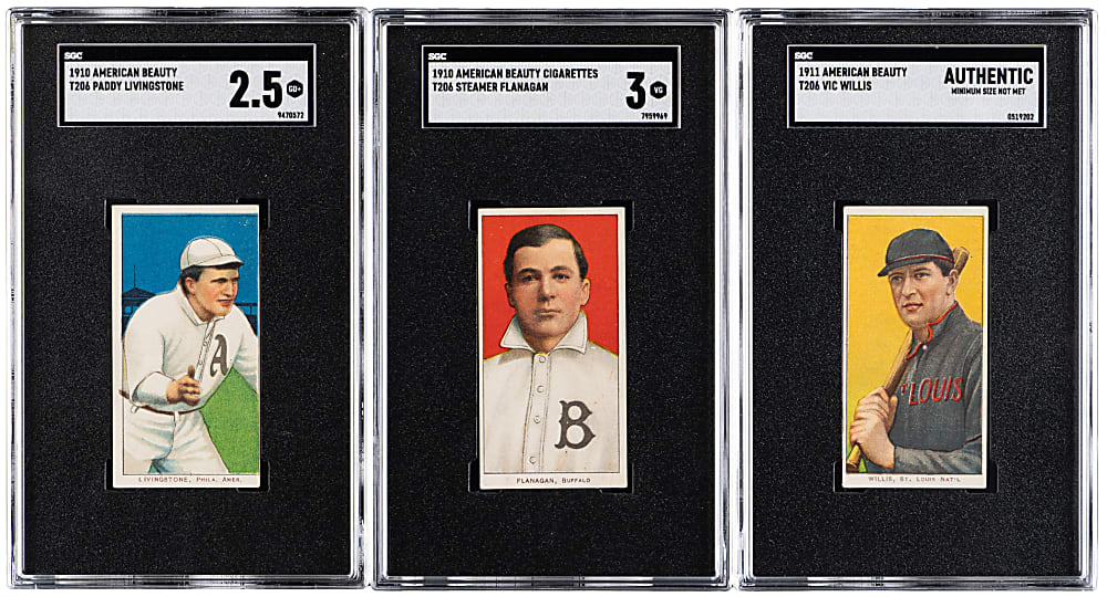 1909-1911 T206 White Border American Beauty SGC Graded Group (3) with Vic Willis