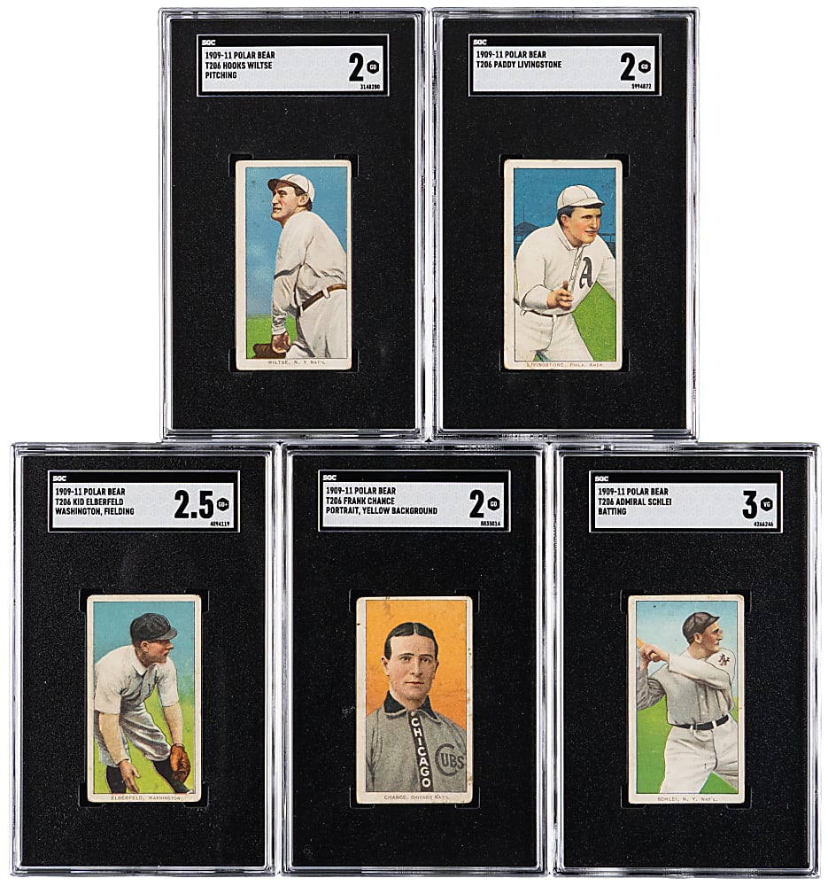 1909-1911 T206 White Border Polar Bear SGC GOOD 2 to VG 3 Graded Group (5) with Frank Chance