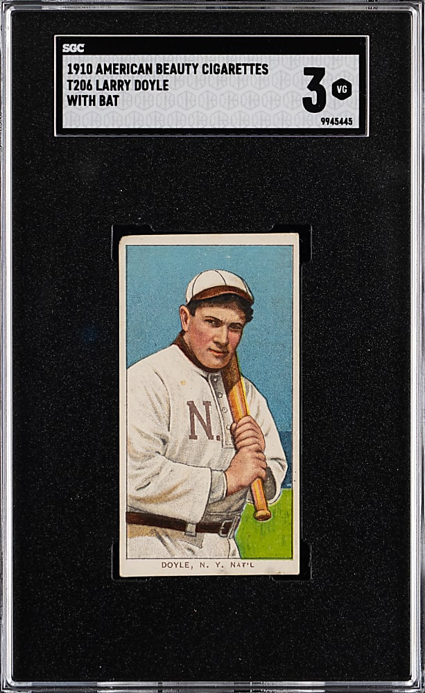 1909-1911 T206 White Border Larry Doyle with Bat SGC VG 3 - American Beauty 350 Subjects Back