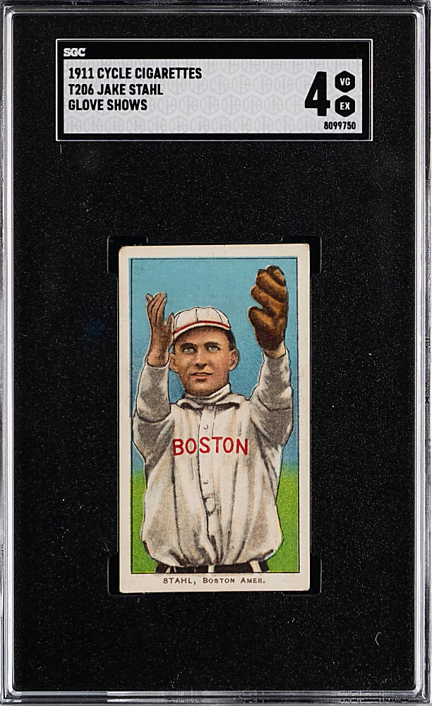 1909-1911 T206 White Border Jake Stahl Glove Shows SGC VG/EX 4 - Cycle 460 Subjects Back