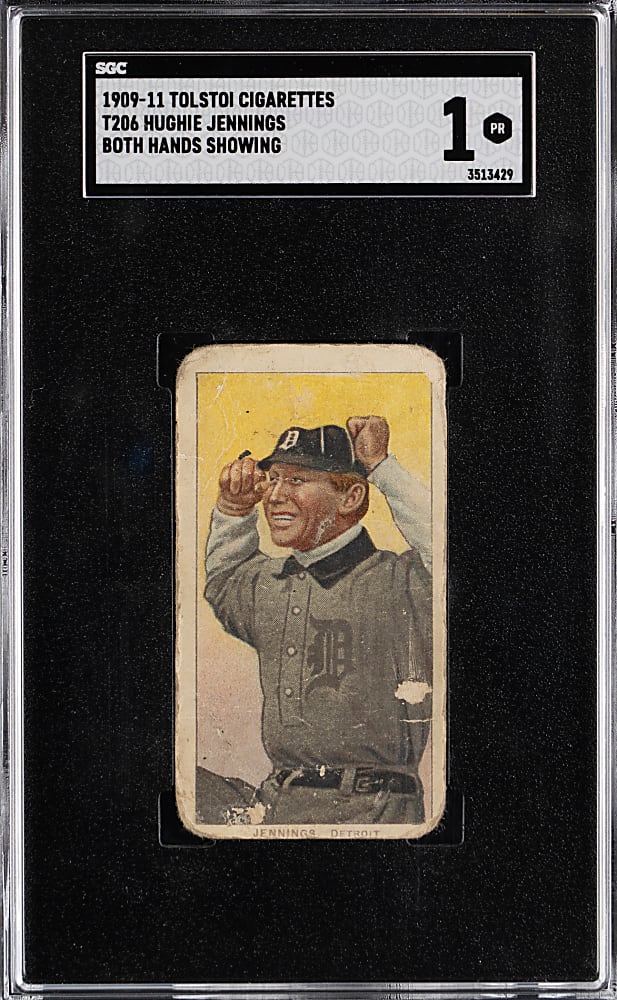 1909-1911 T206 White Border Hughie Jennings Both Hands Showing SGC POOR 1 - Tolstoi Back