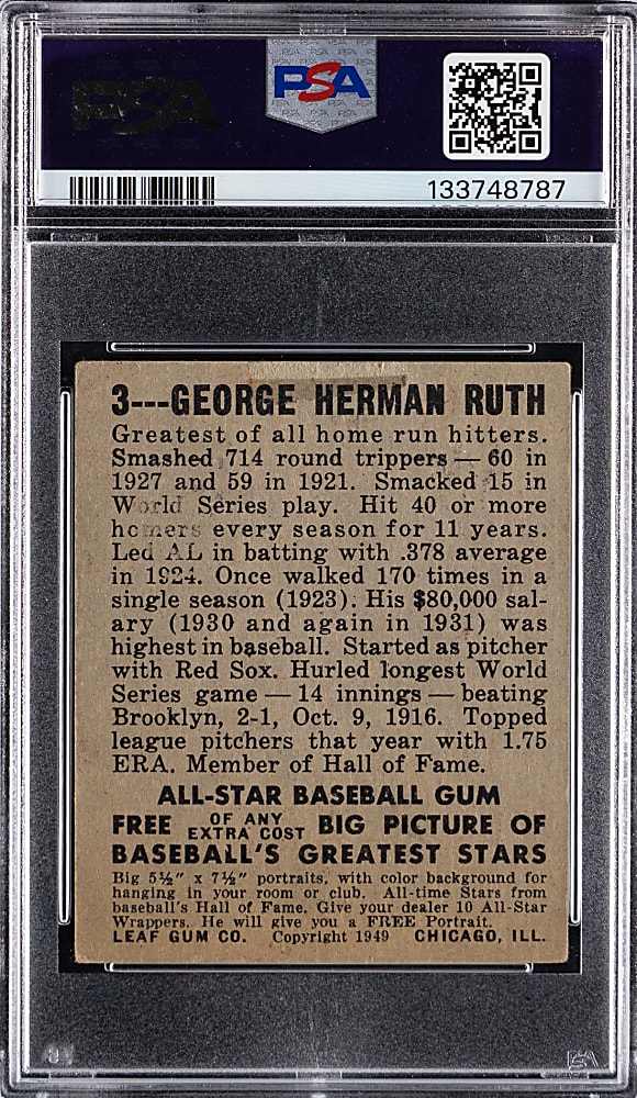 1948 Leaf #3 Babe Ruth PSA GOOD 2 - Attractive!