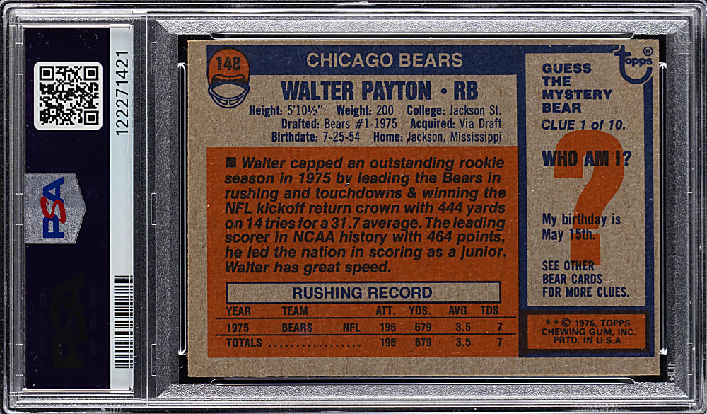 1976 Topps Football #148 Walter Payton Rookie PSA EX-MT 6