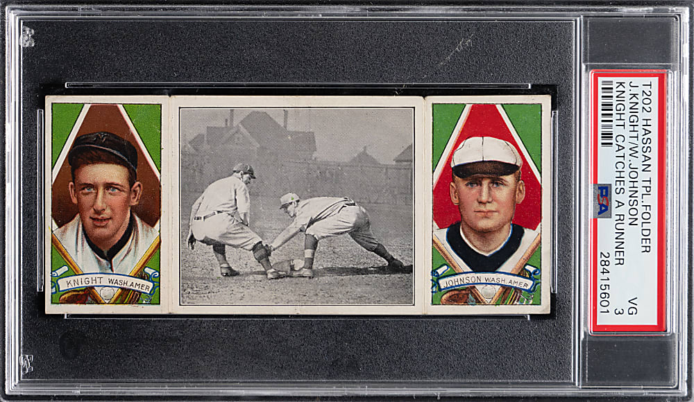 1912 T202 Hassan Triple Folders "Knight Catches a Runner" Walter Johnson/Jack Knight PSA VG 3