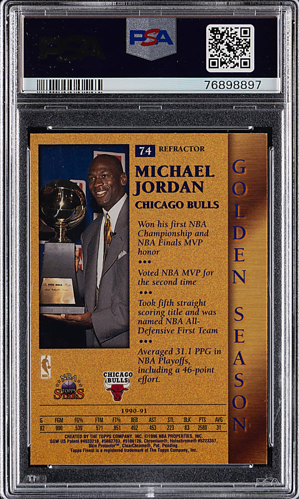 1996 Topps NBA Stars #74 Michael Jordan Finest Refractor PSA MINT 9