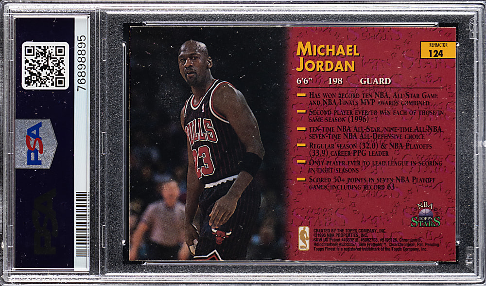 1996 Topps NBA Stars #124 Michael Jordan Finest Refractor PSA GEM MINT 10