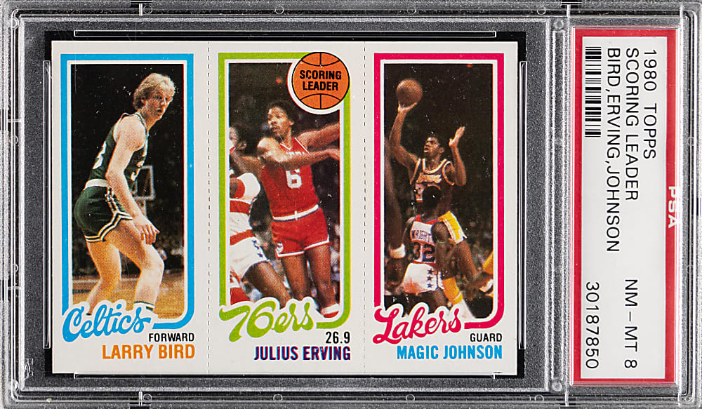 1980-1981 Topps Basketball Larry Bird/Julius Erving/Magic Johnson Rookie PSA NM-MT 8