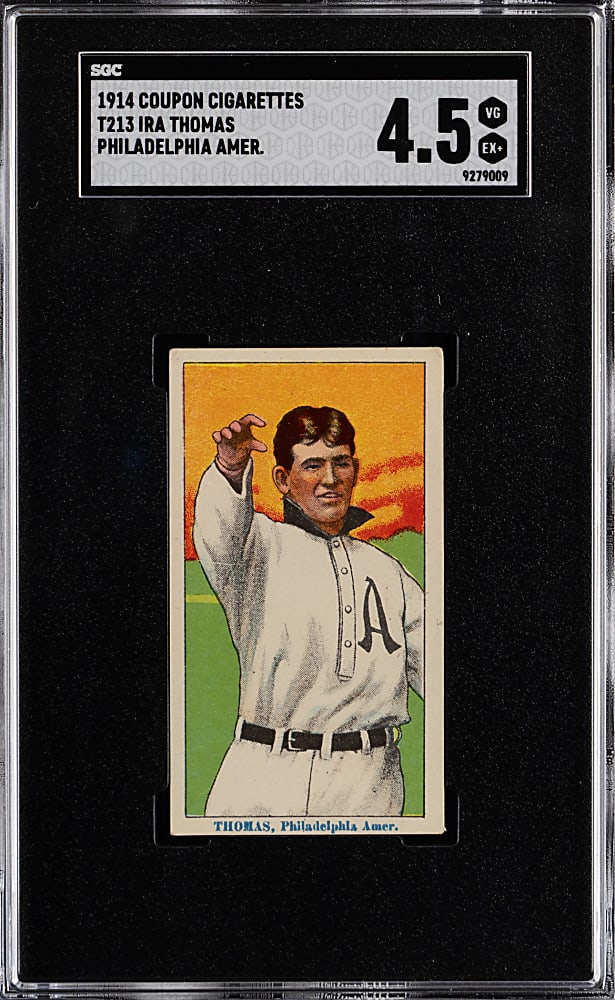 1914 T213-2 Coupon Cigarettes Ira Thomas Philadelphia Amer. SGC VG/EX+ 4.5 (Highest Graded by PSA/SGC)