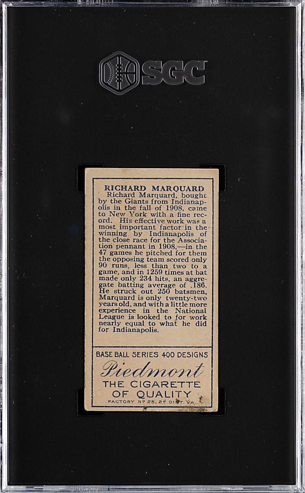 1911 T205 Gold Border Rube Marquard SGC VG/EX 4