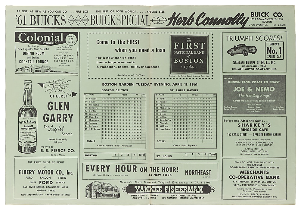 1961-1968 Boston Celtics NBA Finals Programs (3) with 1961 NBA Game 5 Clincher