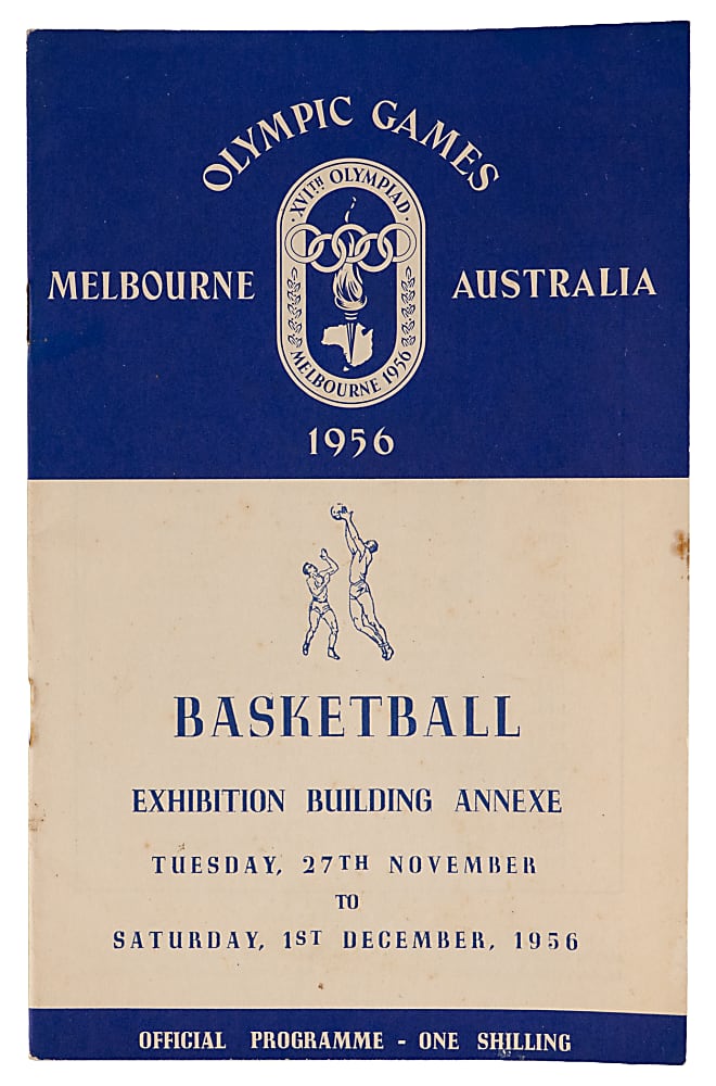 1956 Official Melbourne Olympic Games Basketball Program with Team USA Featuring Bill Russell & K.C. Jones