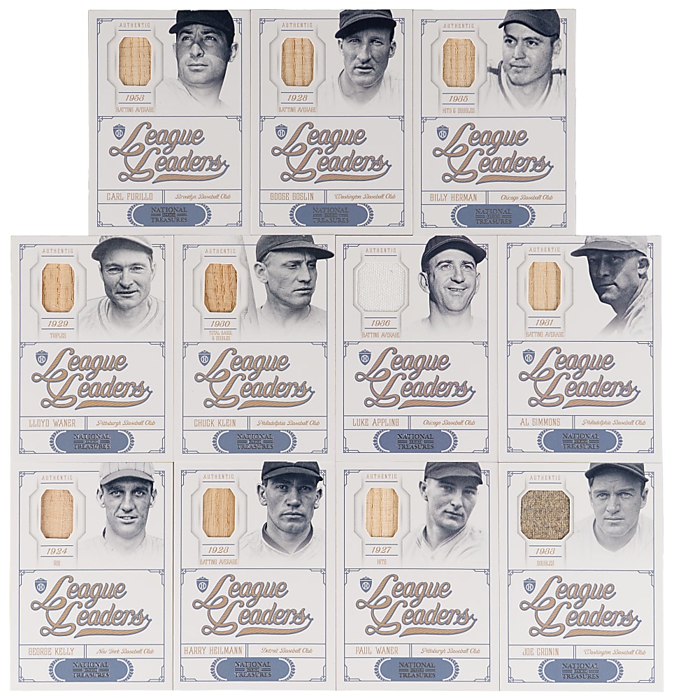 2012 Panini National Treasures League Leaders Game-Used Relics Partial Set (23/30) with Cobb, J. Jackson, J. Robinson & Wagner - All #/99 or Lesser