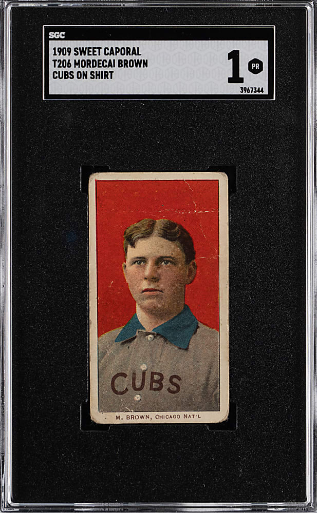 1909-1911 T206 White Border Mordecai Brown Cubs on Shirt SGC POOR 1