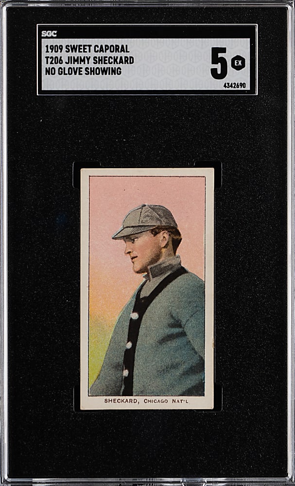1909-1911 T206 White Border Jimmy Sheckard No Glove Showing SGC EX 5