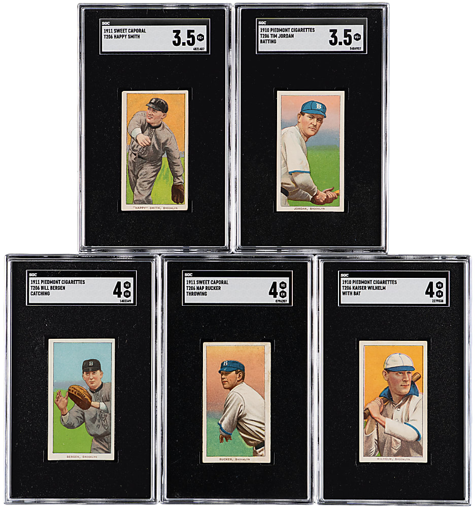 1909-1911 T206 White Border Brooklyn Superbas SGC VG+ 3.5 to VG/EX 4 Graded Group (5)