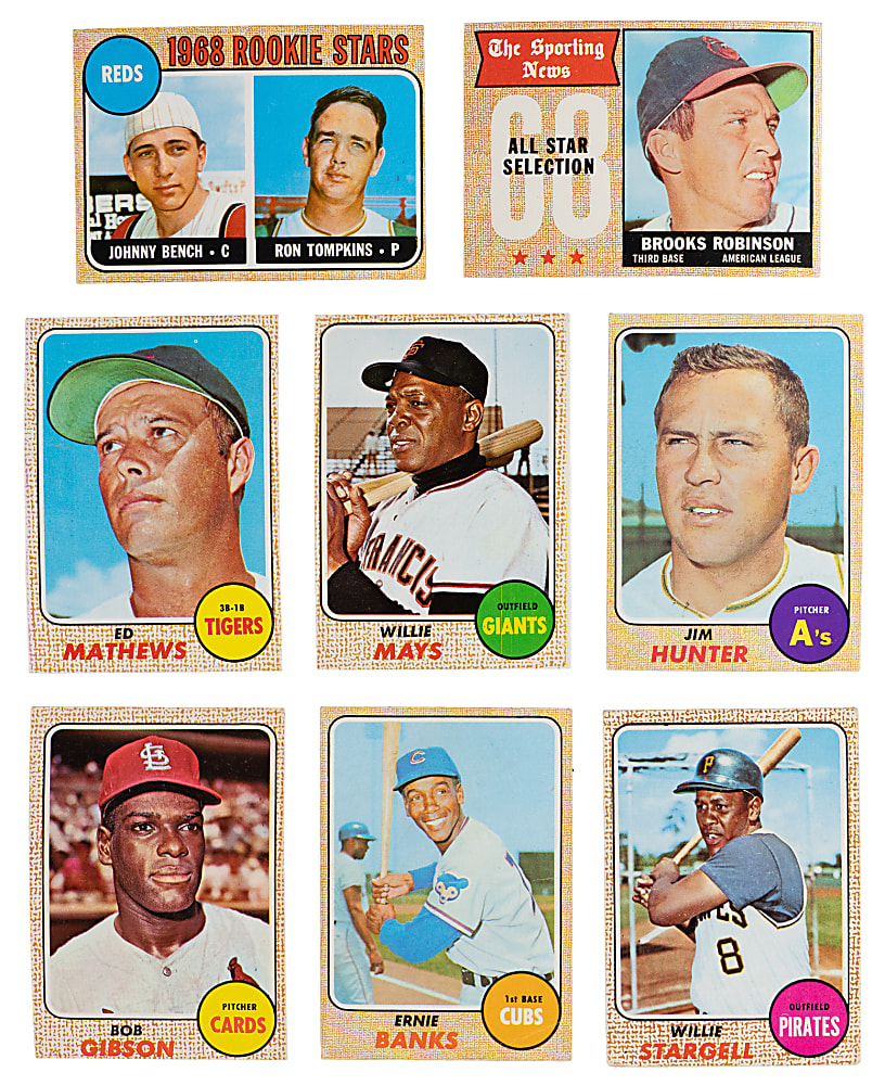 1968 Topps Singles & Game Collection (650+) with Starter Set (242/598) Including Johnny Bench Rookie & Willie Mays