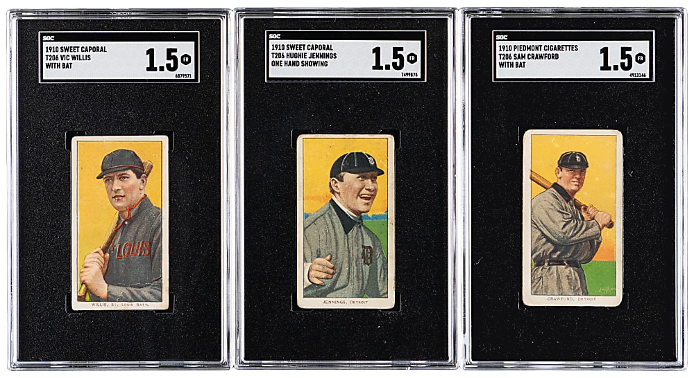 1909-1911 T206 White Border Hall of Famers SGC FAIR 1.5 Graded (3) with Crawford, Jennings & Willis