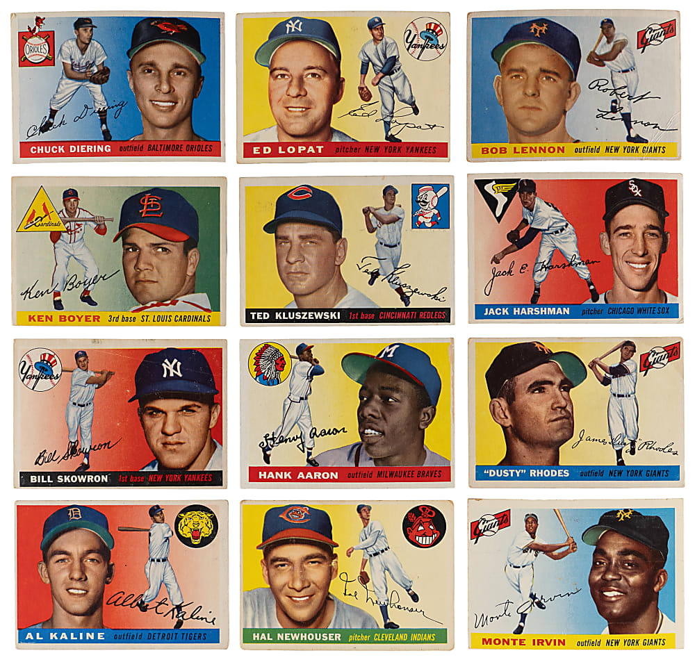 1955 Topps Partial Set (145/204) with Several Stars Including #47 Hank Aaron