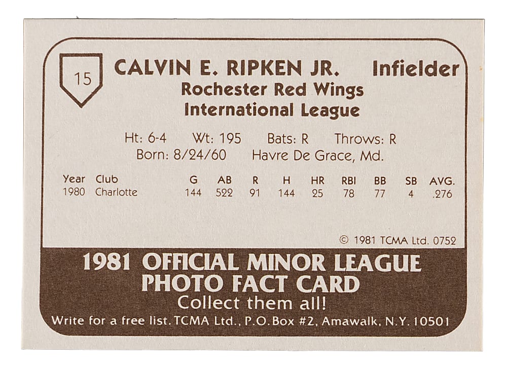 1981 TCMA Rochester Red Wings Complete Set (23) with #15 Cal Ripken Jr.