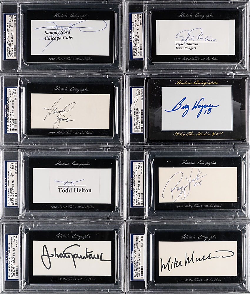 2010-2012 Historic Autographs Hall of Famer/Star Signature Card Collection (14) with Mattingly, McGwire & F. Thomas - All PSA/DNA Certified