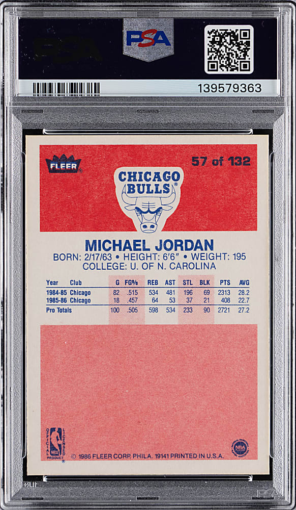 1986-1987 Fleer Basketball #57 Michael Jordan Rookie PSA NM-MT 8