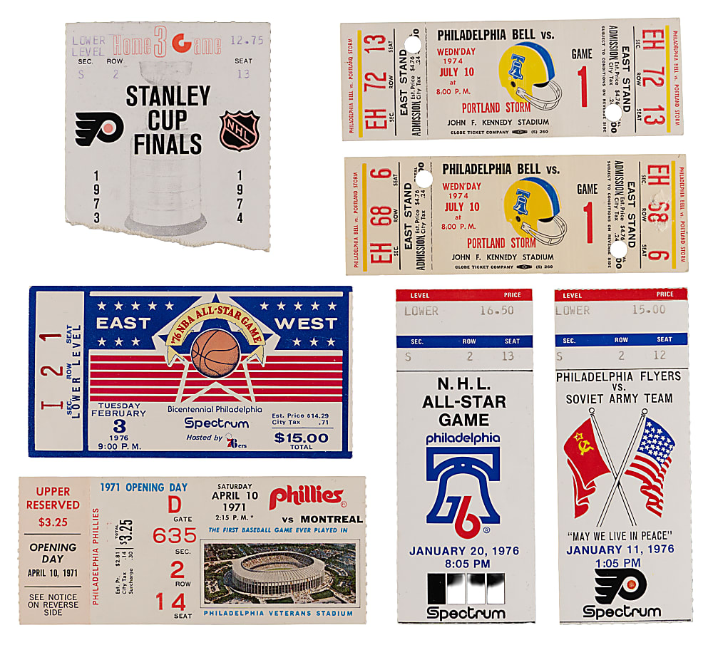 1971-2010 Philadelphia Multi-Sport Ticket Stub Collection (14) with 1976 Red Army vs. Flyers