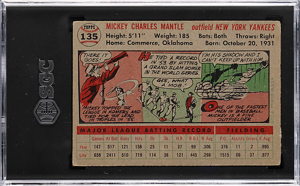 1956 Topps #135 Mickey Mantle Gray Back SGC GOOD+ 2.5