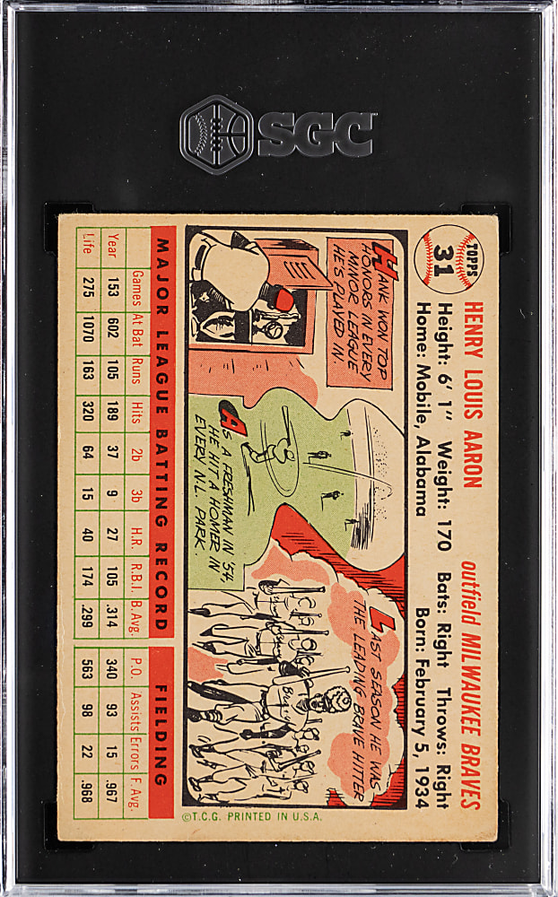 1956 Topps #31 Hank Aaron White Back SGC VG 3