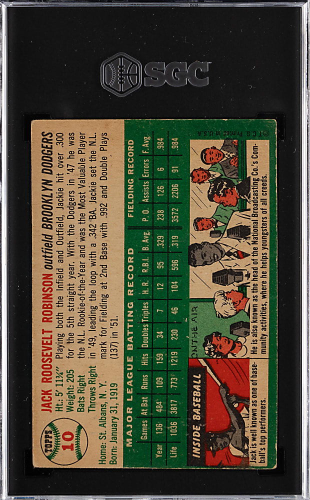 1954 Topps #10 Jackie Robinson SGC GOOD+ 2.5