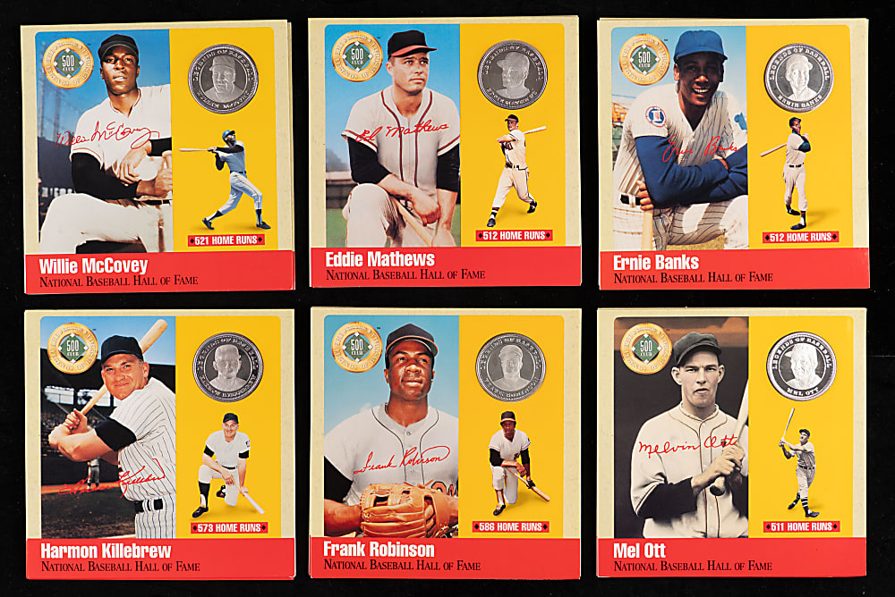 1990 Hall of Fame Legends of Baseball 500 Club .999 Silver Proof Coin Complete Set (12) in Original Display Tin with COA